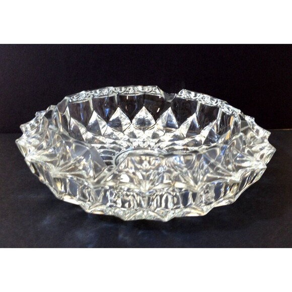 Vintage Clear Crystal Cut Glass 7" Round Heavy Cigar Cigarette Ashtray - Picture 3 of 8